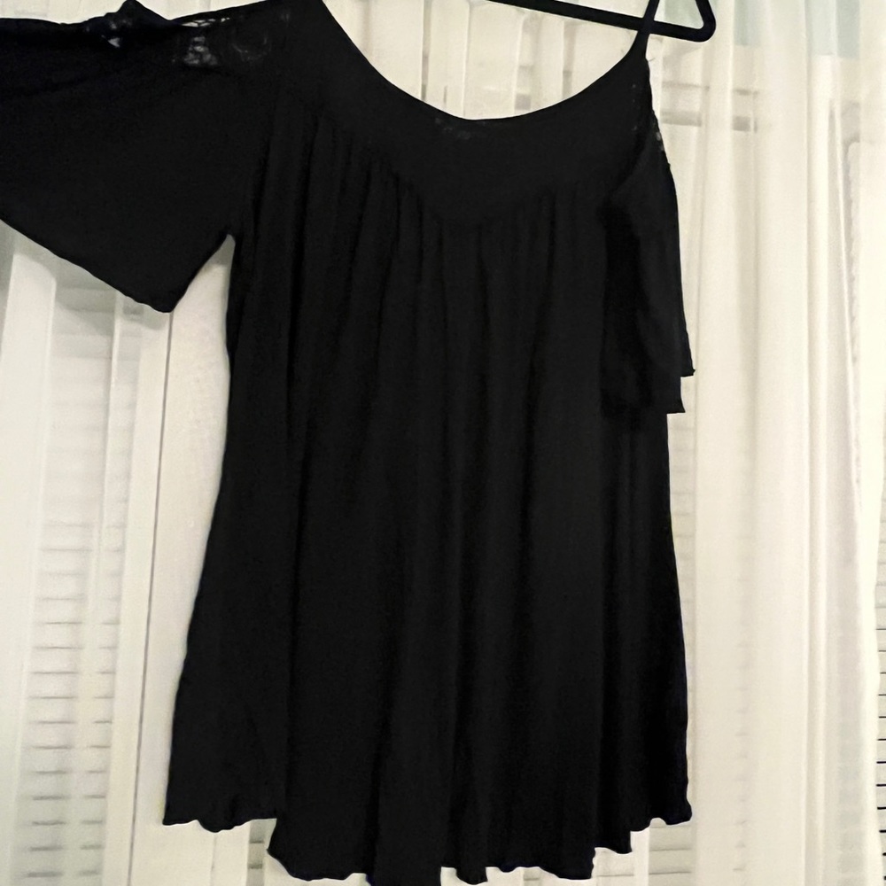 Black Plus Size Cold Shoulder top with lace detail